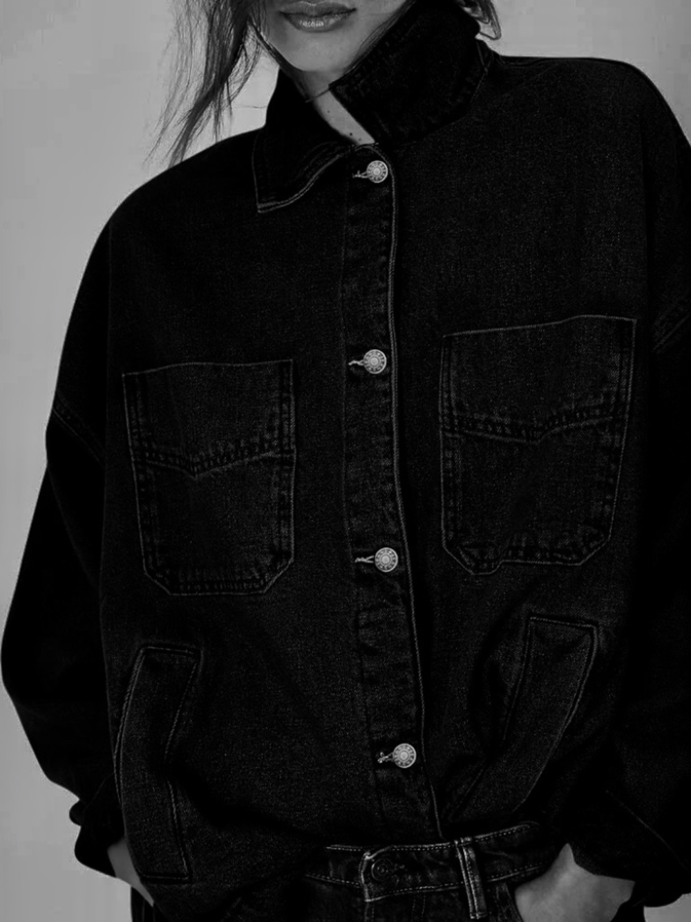 New Zenana Denim Button Down Jean Jacket Shacket Hi Low Hem Oversized Relaxed - Picture 3 of 5